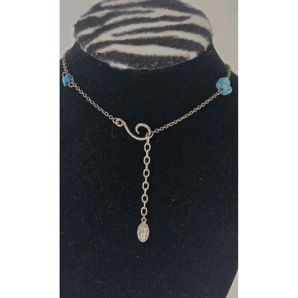 VTG South Western Style Turquoise & Leather Sterling Silver Chain Necklace - Picture 6 of 9
